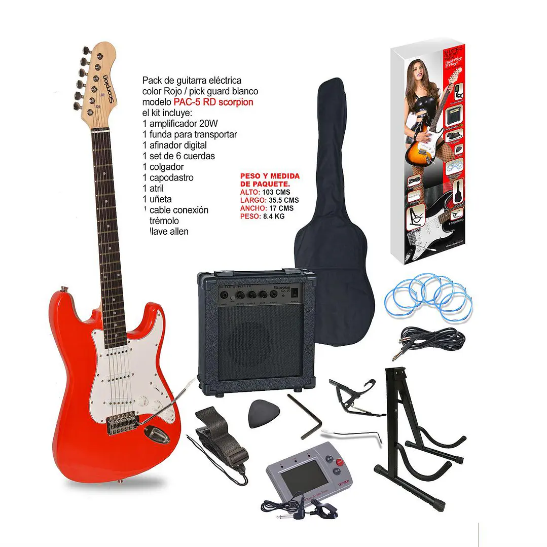 Pack Guitarra Eléctrica color rojo Scorpion PAC-5RD 1