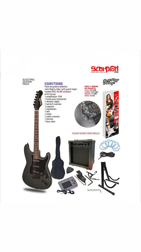 Pack Guitarra Eléctrica Negro Mate Scorpion PAC-34BK  