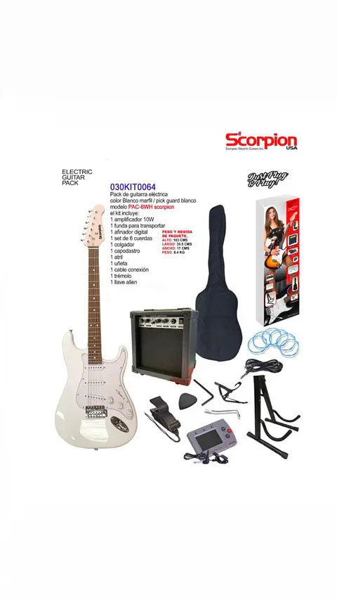 Pack Guitarra Eléctrica color blanco marfil Scorpion PAC 6WH