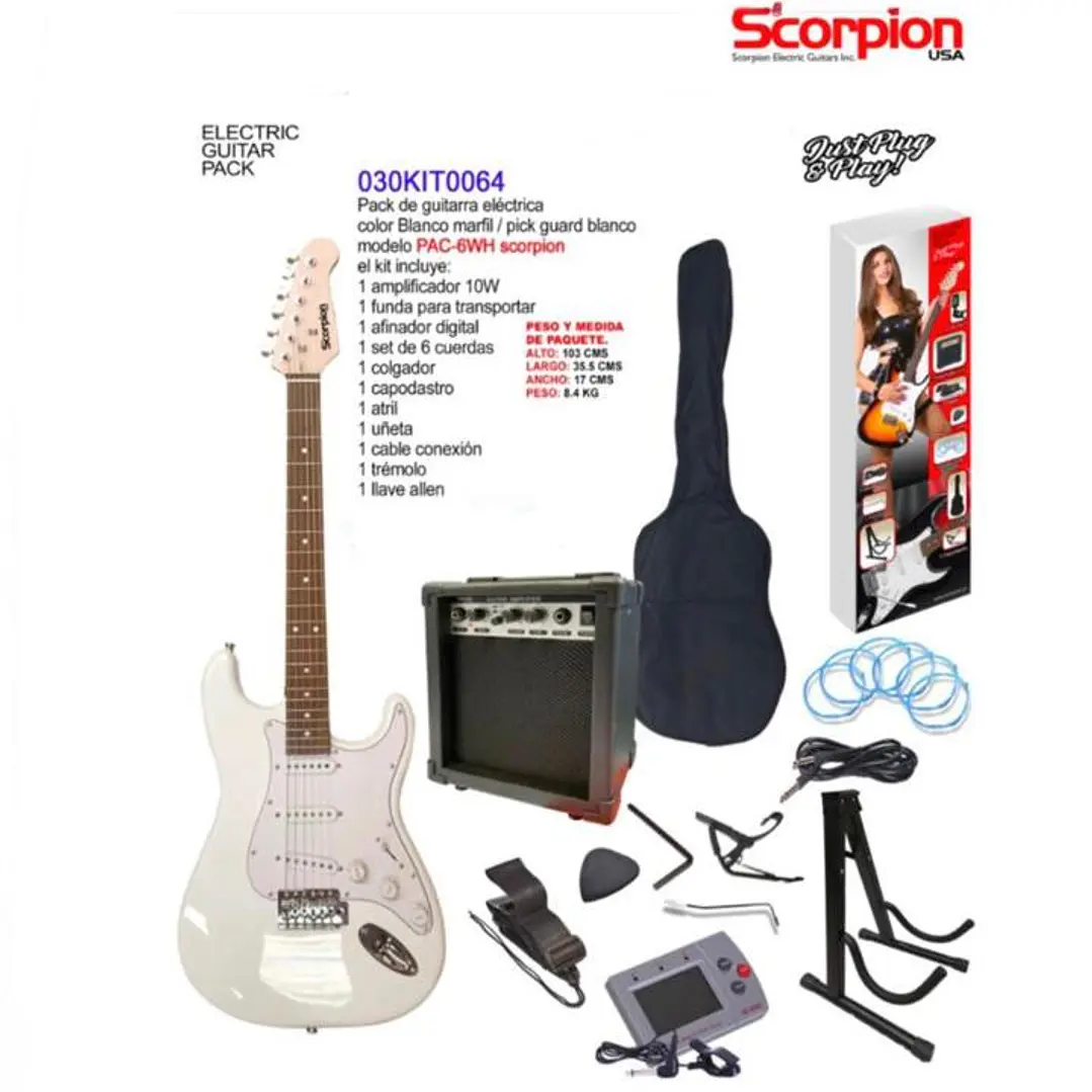 Pack Guitarra Eléctrica color blanco marfil Scorpion PAC 6WH 1