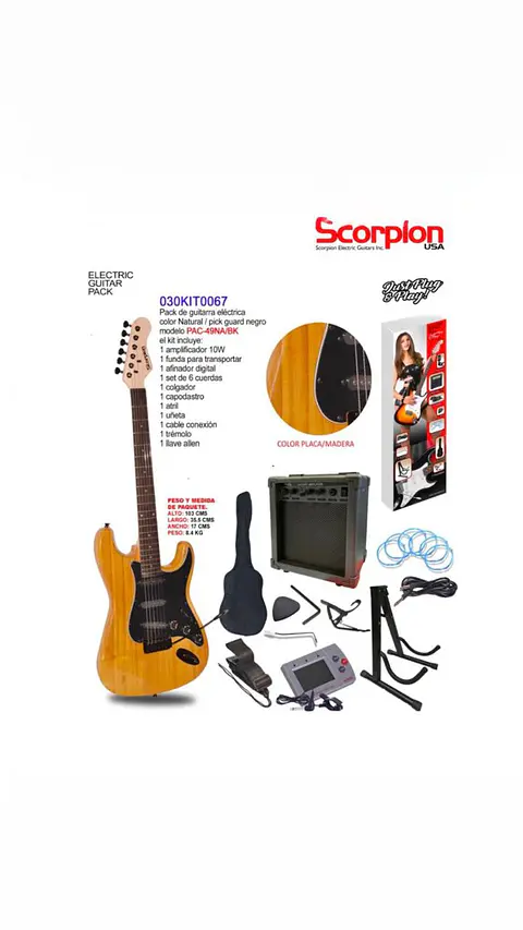 Pack Guitarra Eléctrica color natural Scorpion PAC-49NA