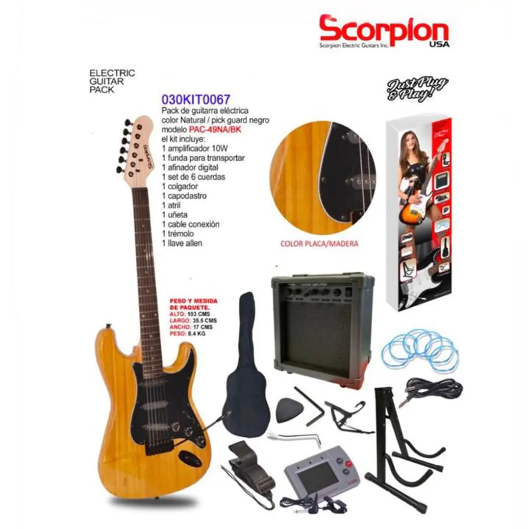 Pack Guitarra Eléctrica color natural Scorpion PAC-49NA 1