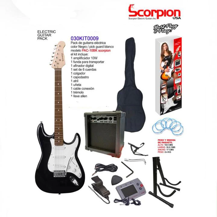 Pack Guitarra Eléctrica color negro Scorpion PAC-10BK 1