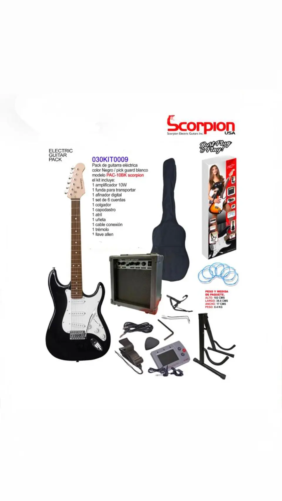 Pack Guitarra Eléctrica color negro Scorpion PAC-10BK 1