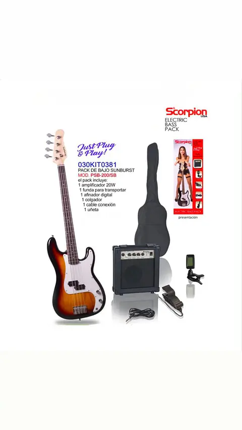Pack de Bajo Eléctrico color sunburst PSB-200 Scorpion