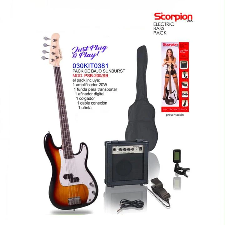 Pack de Bajo Eléctrico color sunburst PSB-200 Scorpion 1