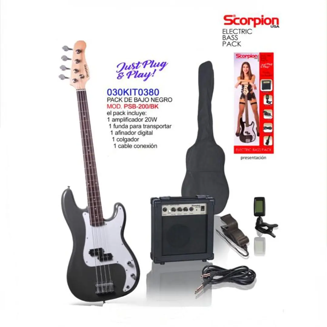 Pack de Bajo Eléctrico color negro PSB-200 Scorpion 1