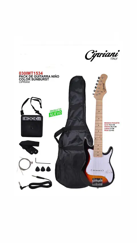 Pack Guitarra Eléctrica Infantil Cipriani Sunburst con Amplificador 2W