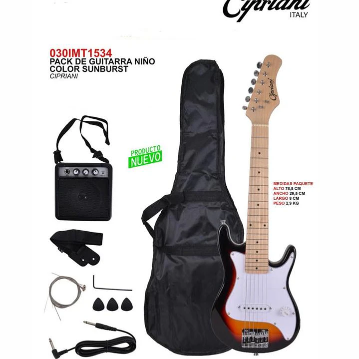 Pack Guitarra Eléctrica Infantil Cipriani Sunburst con Amplificador 2W 1