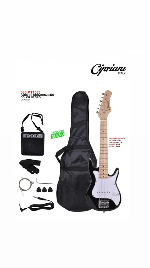 Pack Guitarra Eléctrica Infantil Cipriani con Amplificador 2W