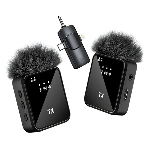 Pack 2 Microfonos Inalambrico 3 En 1 Para iPhone Android Pc