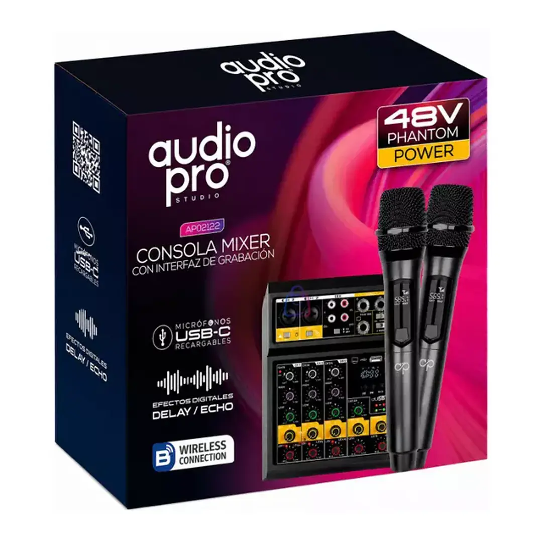 Consola Mixer 4 Canales 2 Microfonos Inalambricos PS 1