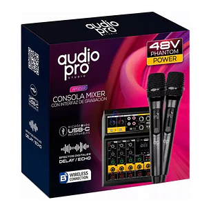 Consola Mixer 4 Canales 2 Microfonos Inalambricos PS