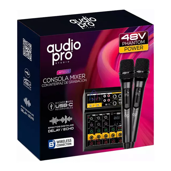 Consola Mixer 4 Canales 2 Microfonos Inalambricos PS 1