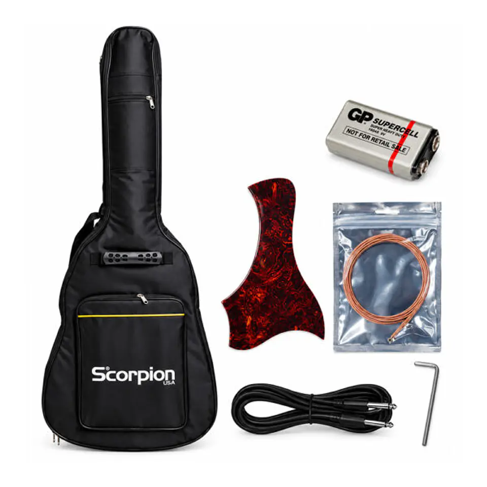 Guitarra Electroacústica con ecualizador cuerdas metálicas color negro Scorpion 2