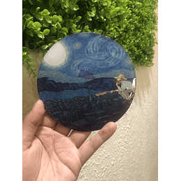 Posavasos Vincent van Gogh circulares - azul mirar luna