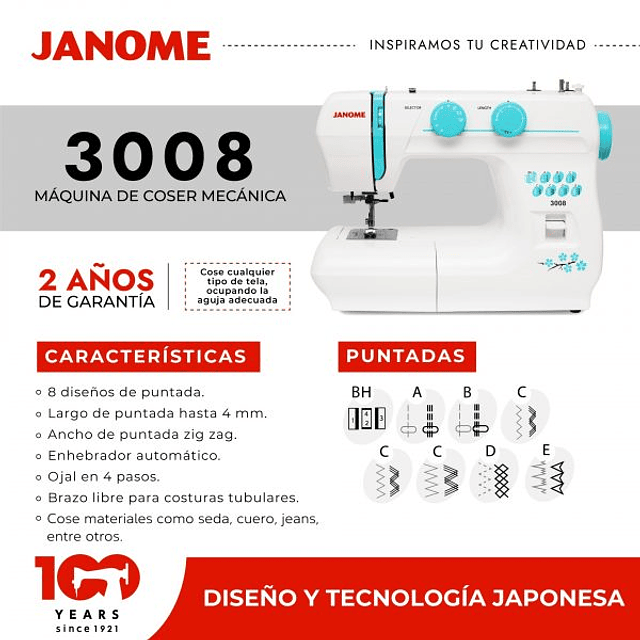 Maquina de coser mecanica janome 3008