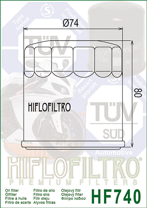 Filtro de óleo HiFlo-Filtro HF740 para motores marítimos Yamaha- Equivalencia HF750