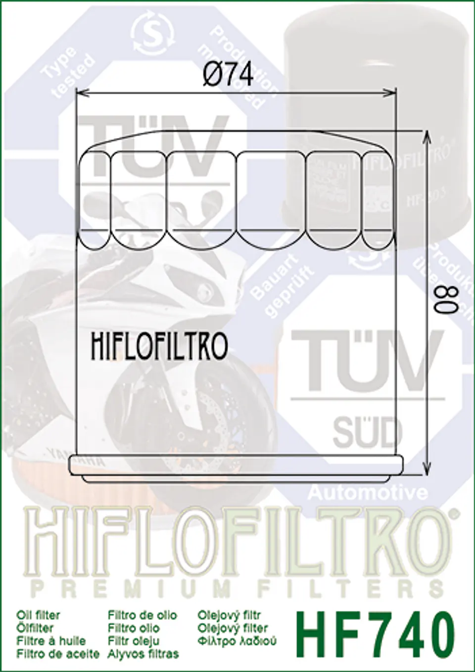 Filtro de óleo HiFlo-Filtro HF740 para motores marítimos Yamaha- Equivalencia HF750 2