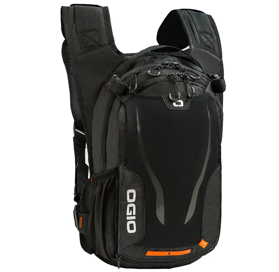 Mochila Ogio Safari D3O, com protetor de costas D3O incluso e reservatório de hidratação de 2 litros, ideal para motociclismo, bicicleta, trilhas e atividades ao ar livre. 1