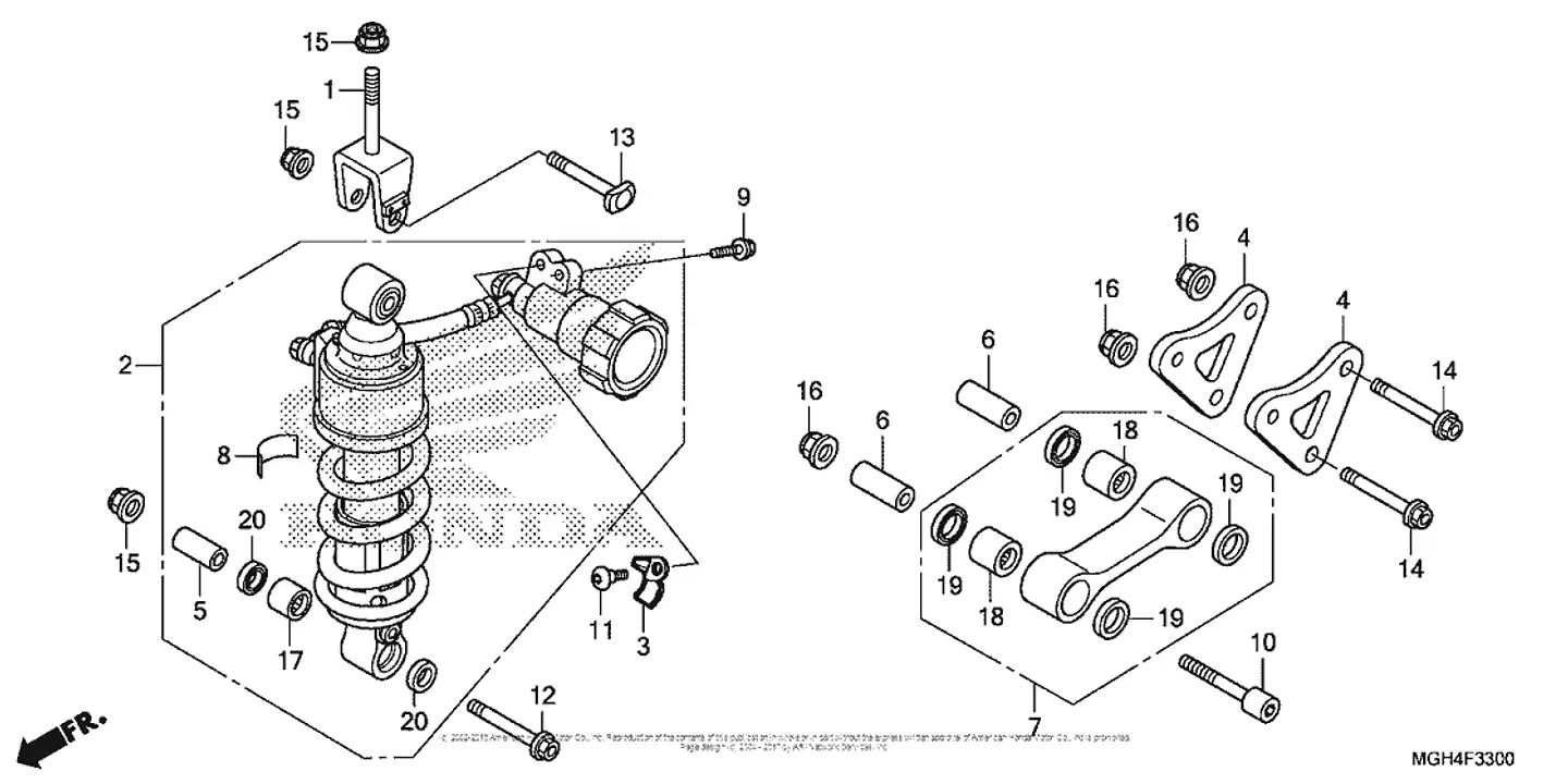 Diagrama do amortecedor traseiro-SUB-CONJUNTO DA HASTE- HONDA VFR 1200X CROSSTOURER 3