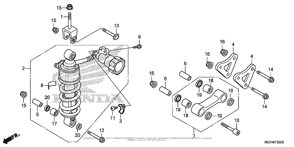 Diagrama do amortecedor traseiro-SUB-CONJUNTO DA HASTE- HONDA VFR 1200X CROSSTOURER 3