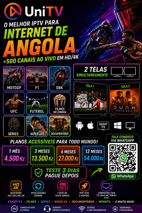 UniTV, o melhor IPTV para internet de Angola (SEM OS CANAIS DE ANGOLA)