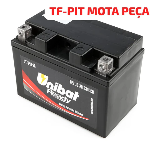 Bateria Unibat Ready CTZ14S-FA, 11,2A, CCA 230A, polaridade esquerda, 150x87x110mm, bateria AGM selada de fábrica e livre de manutenção.
