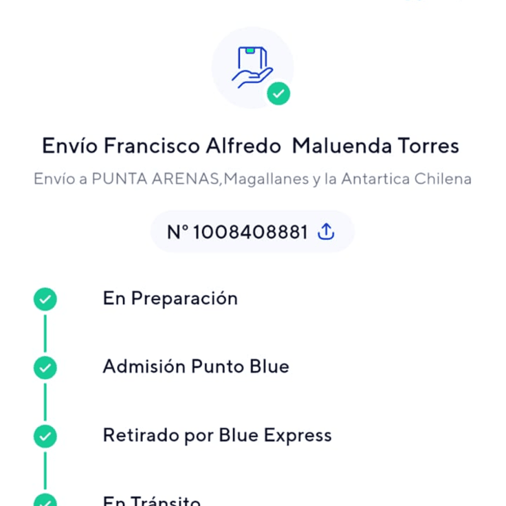 Seguimiento de envío AcusticWall a Punta Arenas, pedido en tránsito con retiro por Blue Express
