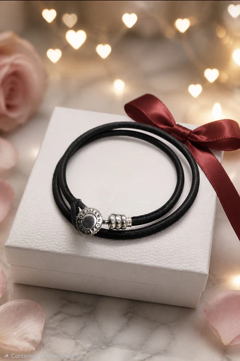 Pulsera Cuero Negra Doble Vuelta