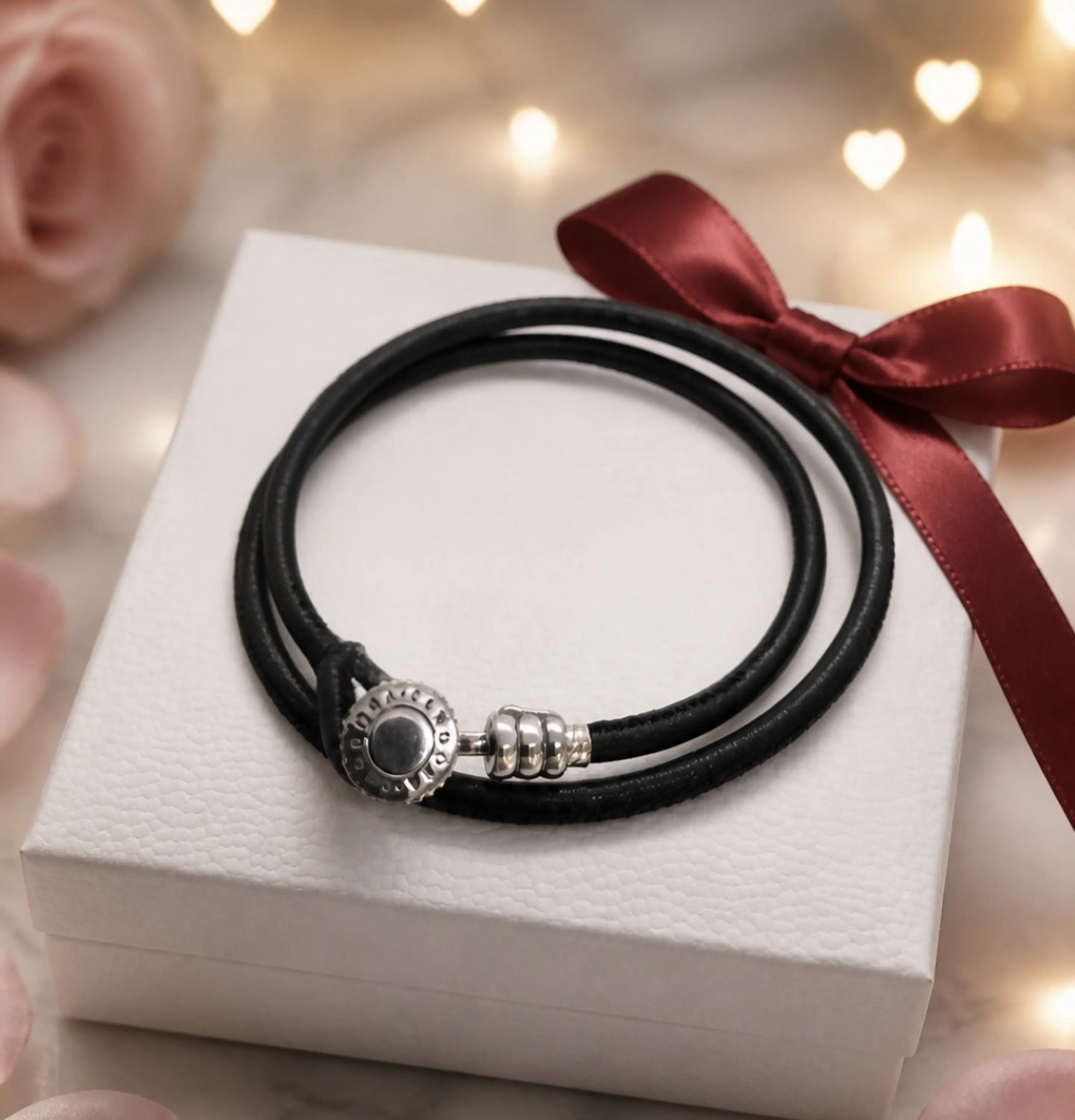 Pulsera Cuero Negra Doble Vuelta 1