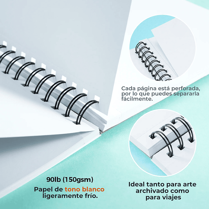 OHUHU BLOCK PARA MARCADORES CON ANILLADO EN ESPIRAL (25.4 X19.3CM, 60 HOJAS 150G) 4