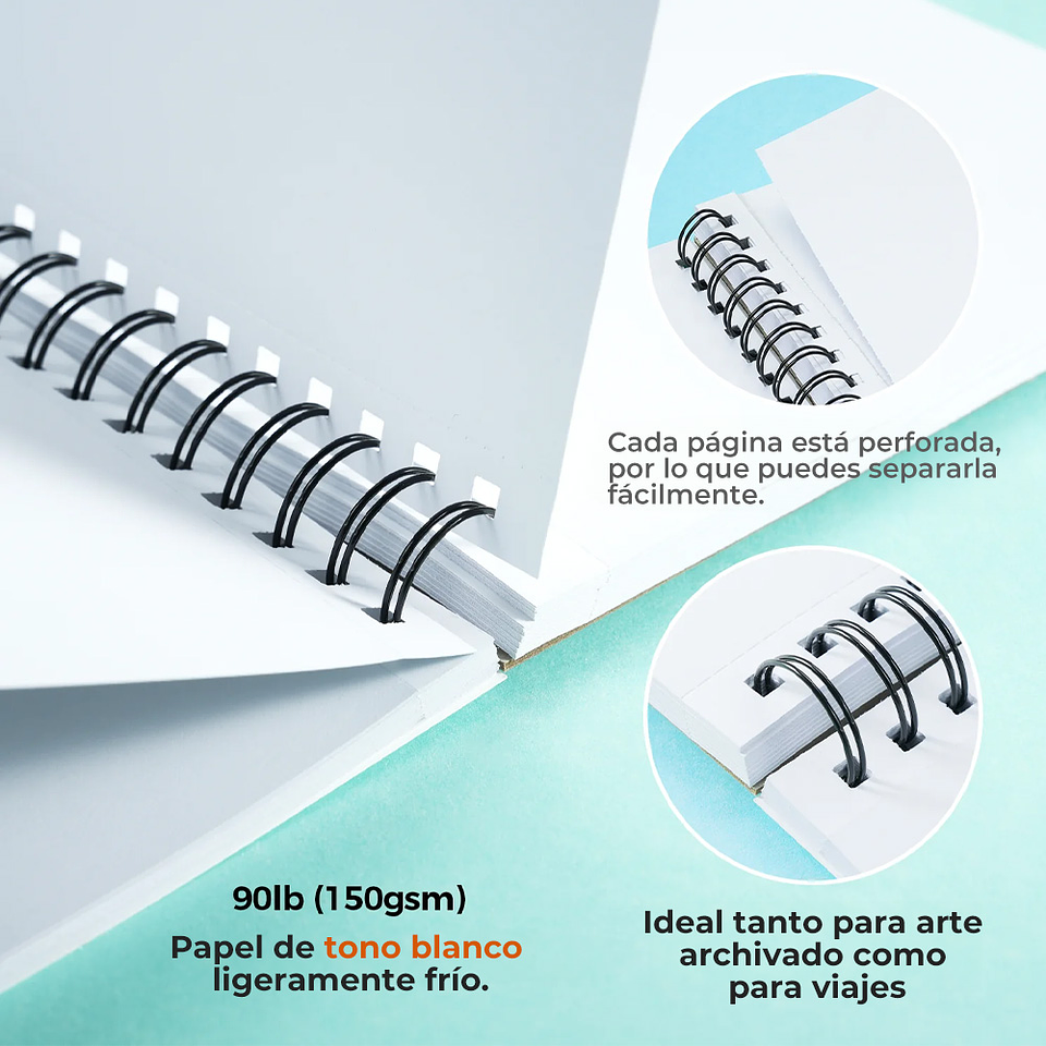 OHUHU BLOCK PARA MARCADORES CON ANILLADO EN ESPIRAL (25.4 X19.3CM, 60 HOJAS 150G) 4