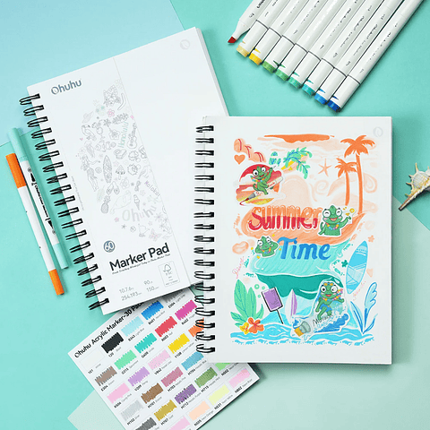 OHUHU BLOCK PARA MARCADORES CON ANILLADO EN ESPIRAL (25.4 X19.3CM, 60 HOJAS 150G)