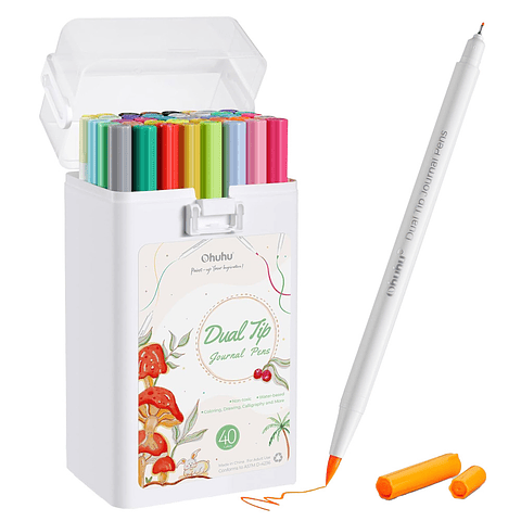 OHUHU 40 MARCADORES A BASE DE AGUA PINCEL Y FINELINER