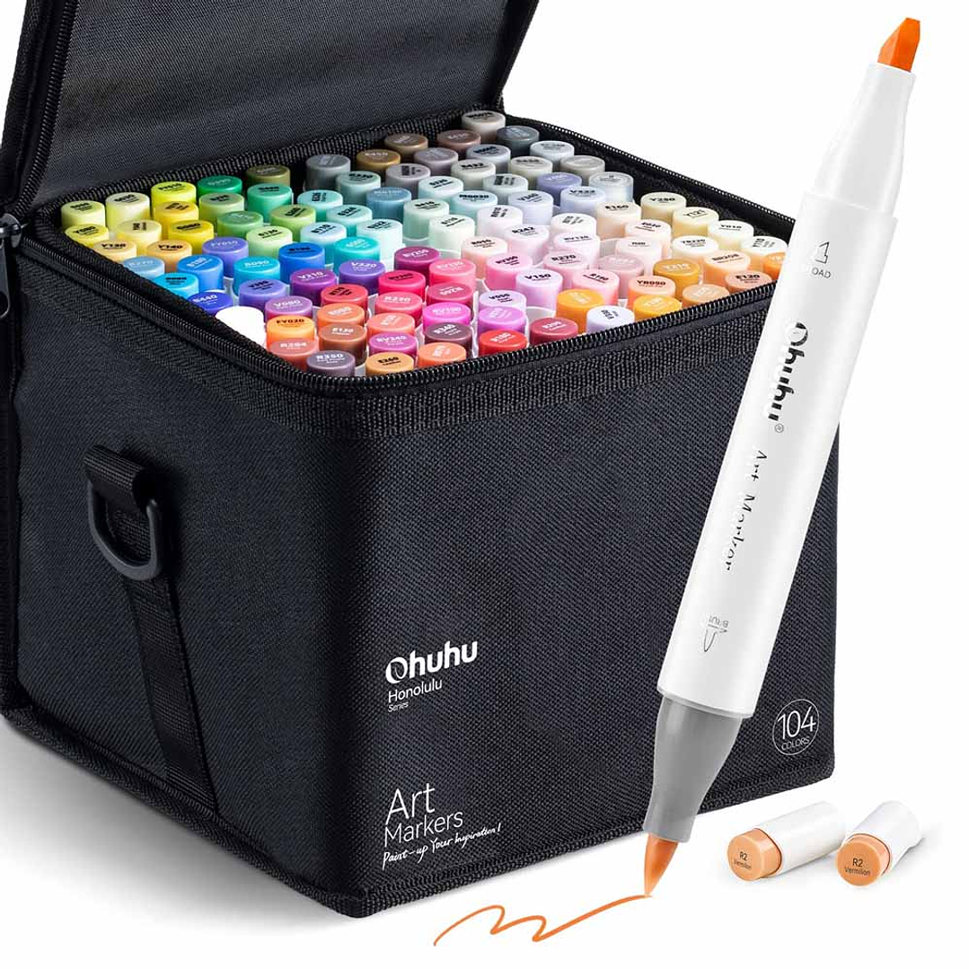 OHUHU 104 MARCADORES DE ALCOHOL + 1 BLENDER. PINCEL&BISELADA 1