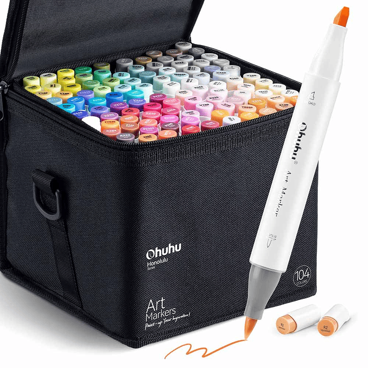 OHUHU 104 MARCADORES DE ALCOHOL + 1 BLENDER. PINCEL&BISELADA 1