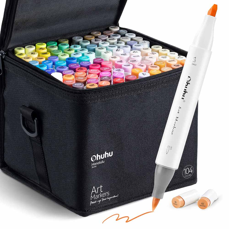 OHUHU 104 MARCADORES DE ALCOHOL + 1 BLENDER. PINCEL&BISELADA 1