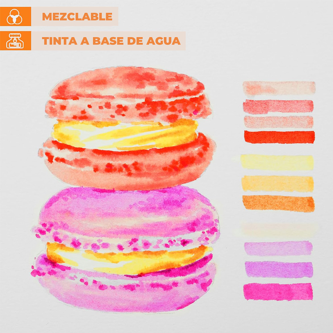 OHUHU 40 MARCADORES A BASE DE AGUA PINCEL Y FINELINER 3