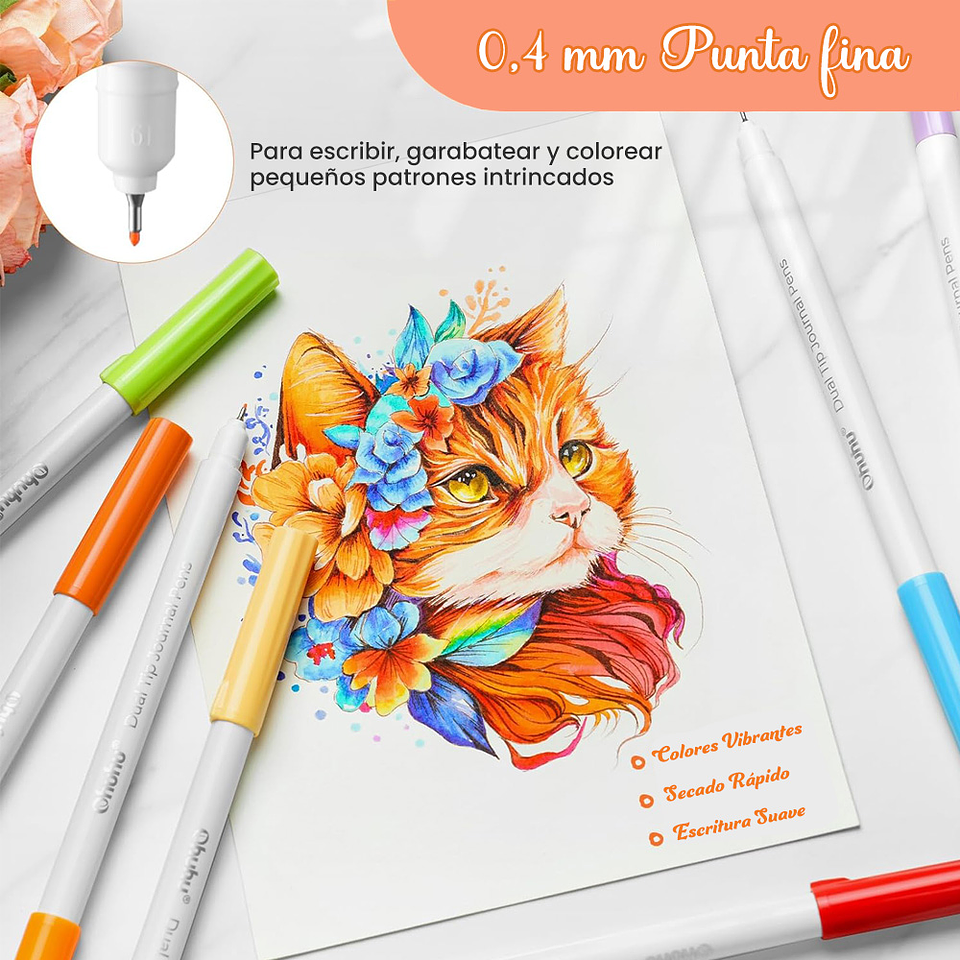 OHUHU 40 MARCADORES A BASE DE AGUA PINCEL Y FINELINER 4