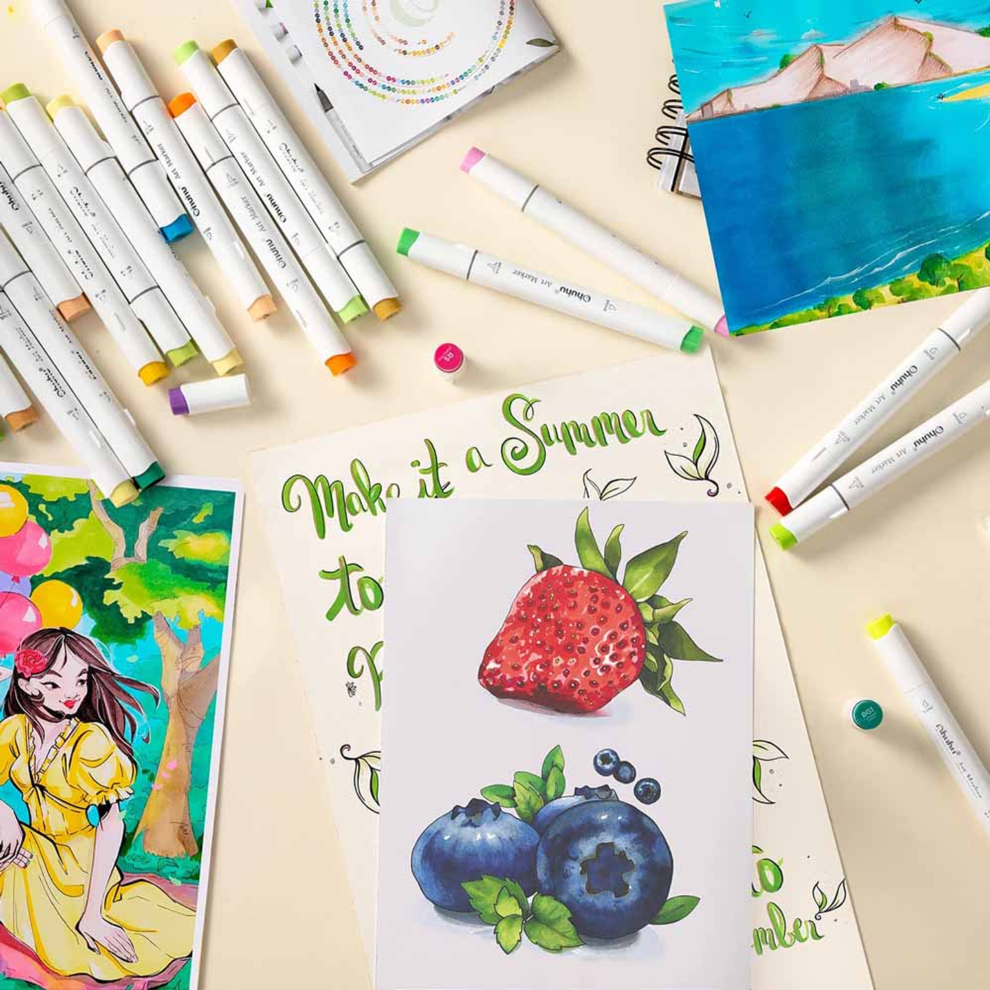 OHUHU 104 MARCADORES DE ALCOHOL + 1 BLENDER PINCEL&FINA 5