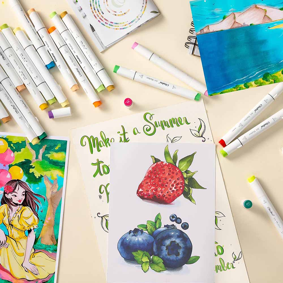 OHUHU 104 MARCADORES DE ALCOHOL + 1 BLENDER PINCEL&FINA 5