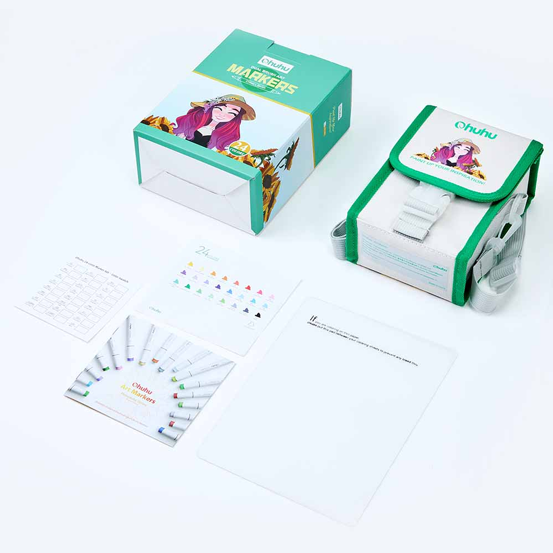 OHUHU 24 MARCADORES DE ALCOHOL + 1 BLENDER PINCEL&BISELADA 6