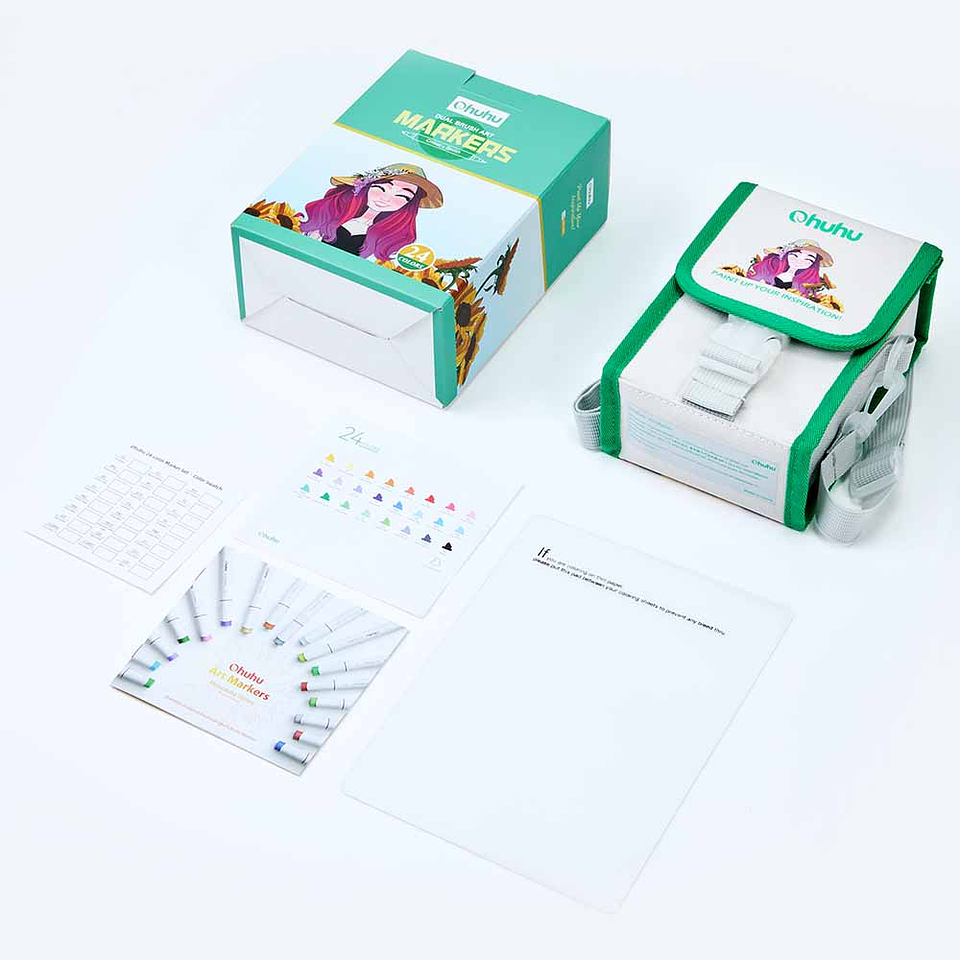 OHUHU 24 MARCADORES DE ALCOHOL + 1 BLENDER PINCEL&BISELADA 6