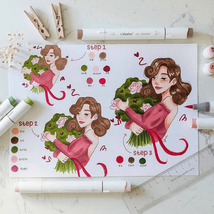 OHUHU 104 MARCADORES DE ALCOHOL + 1 BLENDER PINCEL&FINA 6