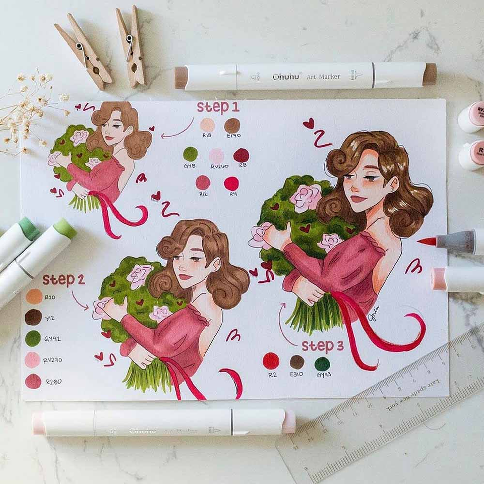 OHUHU 104 MARCADORES DE ALCOHOL + 1 BLENDER PINCEL&FINA 6