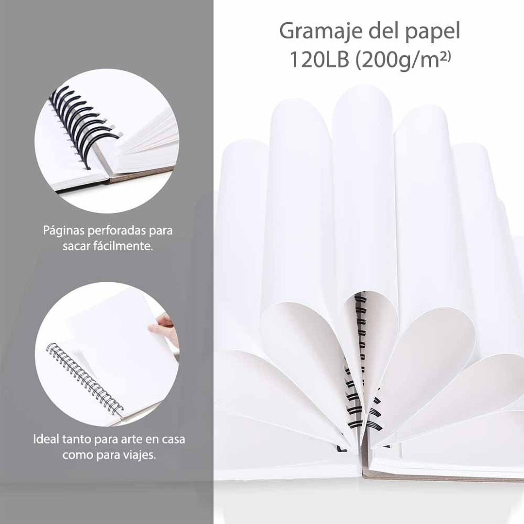 OHUHU BLOCK PARA MARCADORES CON ANILLADO EN ESPIRAL (25.4X19.3CM, 60 HOJAS) 2