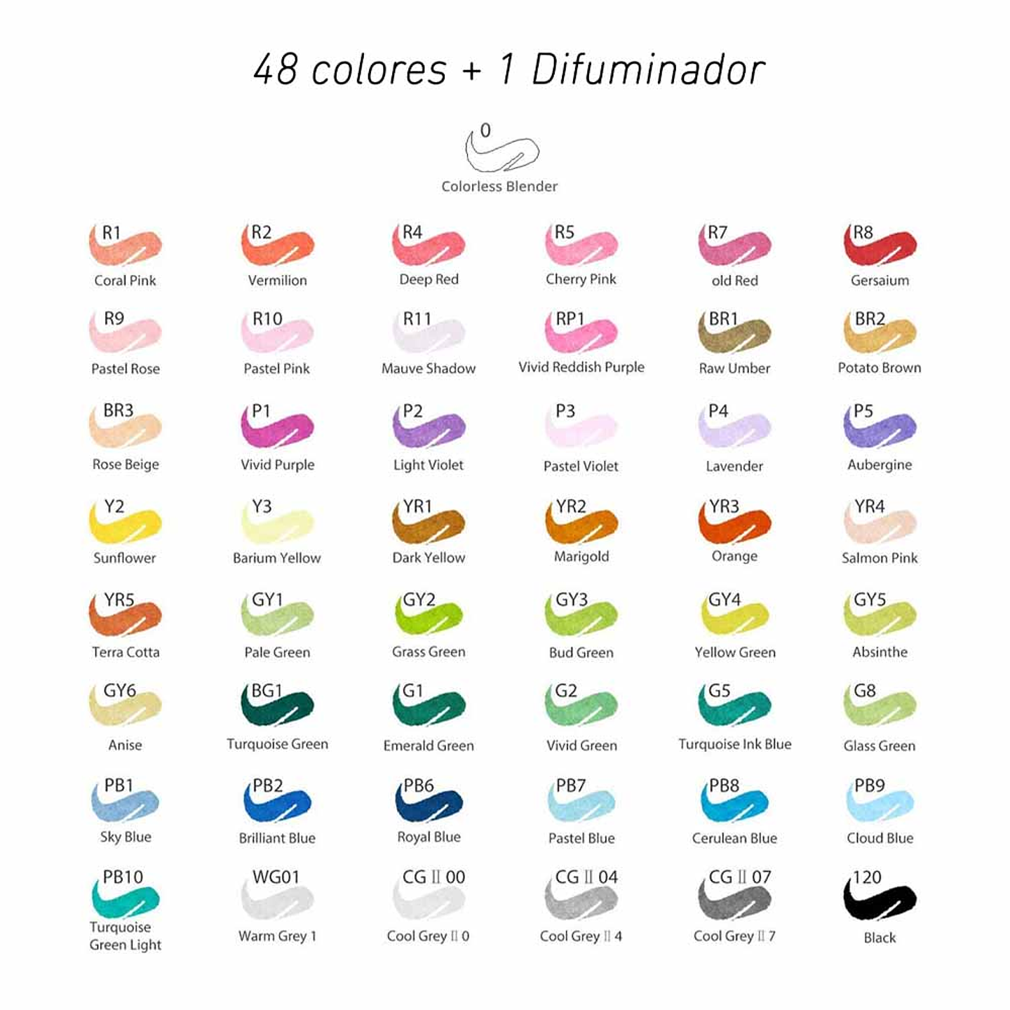 OHUHU 48 MARCADORES DE ALCOHOL + 1 BLENDER PINCEL&FINA 3