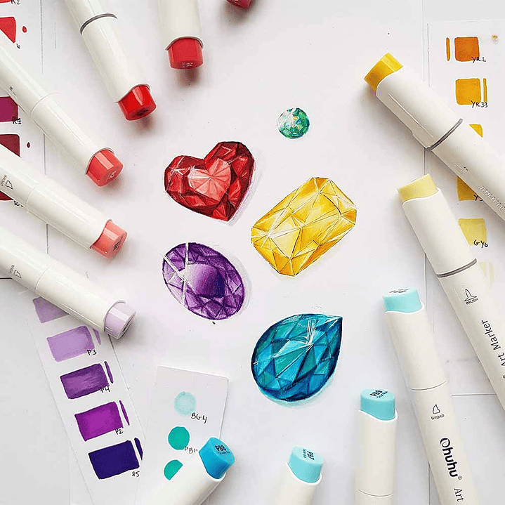 OHUHU 48 MARCADORES DE ALCOHOL + 1 BLENDER PINCEL&FINA 5