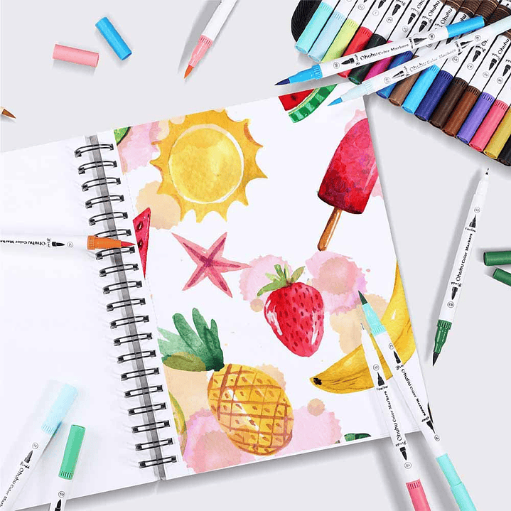 OHUHU BLOCK PARA MARCADORES CON ANILLADO EN ESPIRAL (25.4X19.3CM, 60 HOJAS) 5